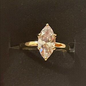Gold Marquise Cut 925 Clear Stone Ring - Women Jewelry